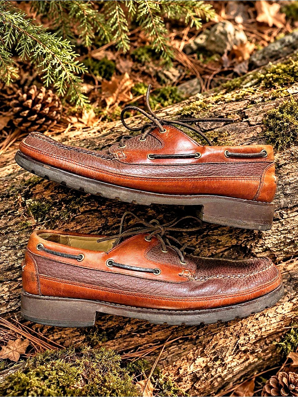 L.L. bean allagash bison Original Leather handsewn Boat Shoes Brown US 14D